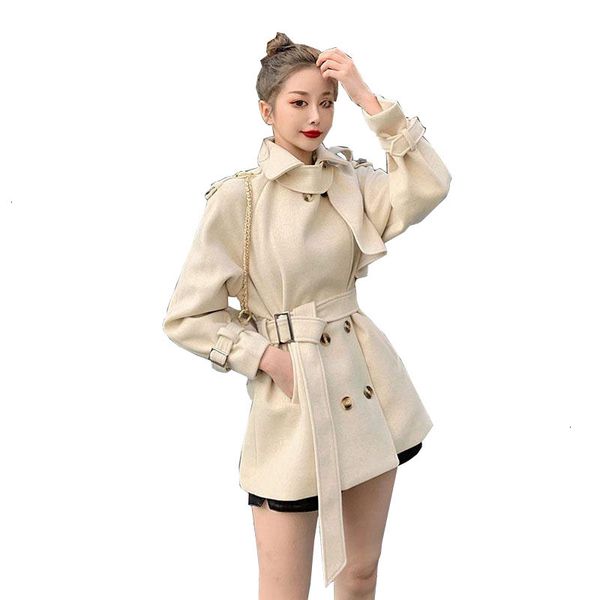 

women's wool & blends women en coat female spring autumn jacket lady fashion coats double breasted jackets ladies windbreaker b702 cnqc, Black