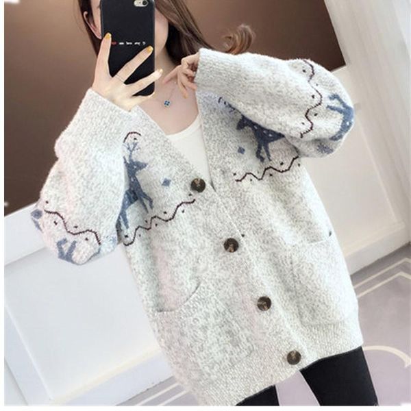 

women's knits & tees ladies mink velvet sweater cardigan autumn and winter women clothing 2021 fashion v-neck long-sleeved knitted all-, White