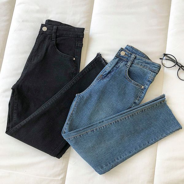 

women's jeans vintage jeans worn out for women, korean style cutoff pants, versatile, chic, high waist, students, spring/summer c0qg, Blue