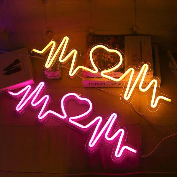 

night lights led heartbeat neon light love sign lamp for background wall art deco usb powered valentine's day gift wedding decor