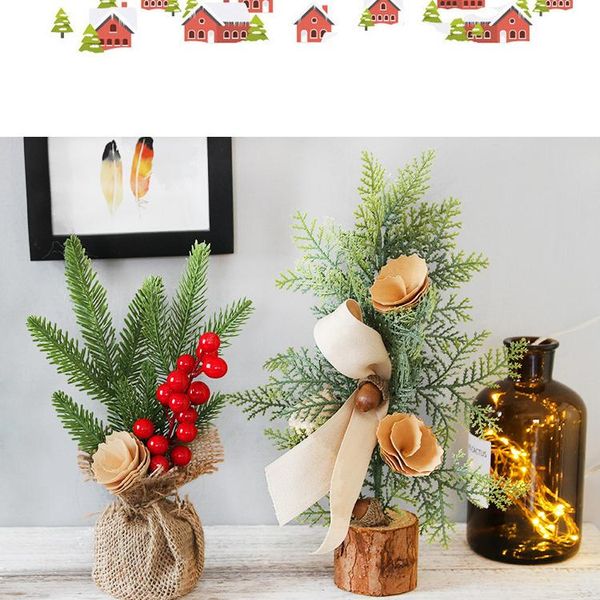 

decorative objects & figurines 2pcs christmas decoration supplies 25cm potted tree, deskmini tree fabric art