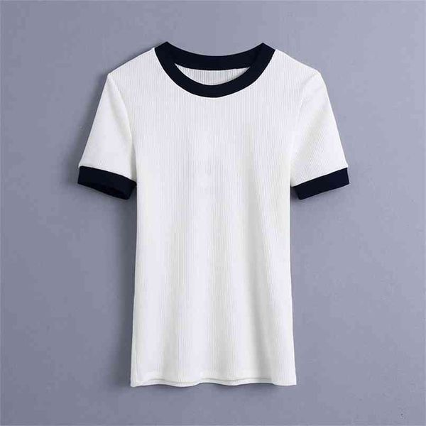 

summer women's casual solid color round neck short-sleeved t-shirt 210430, White