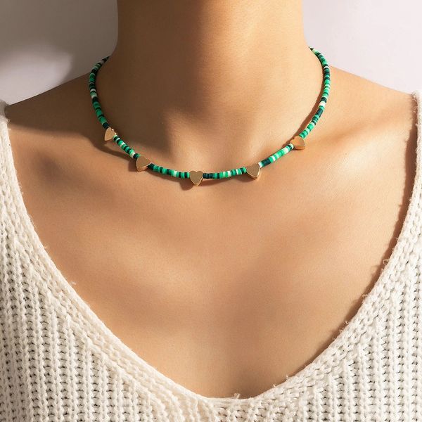 Богемский пляж красочные глины с бисером сердца Choker Boho Rainbow Polymer глиняные ожерелье ювелирные изделия для женщин девушек