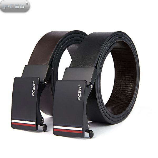 

new men's business belt leather toothless automatic buckle versatile fashion, Black;brown