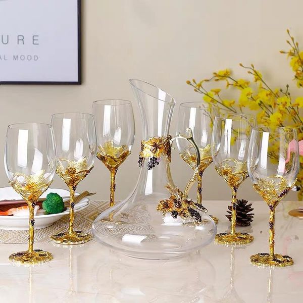 

enamel lead crystal glass wine cups decanter set with luxury holder high end wedding bussiness gift glasses