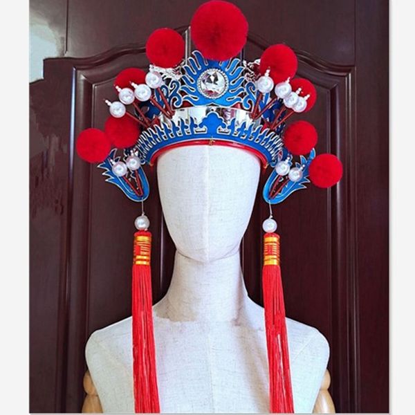 

children adults hua mulan cosplay hats chinese opera dance headwear new year stage performance funny wedding hats cosplay, Blue;gray