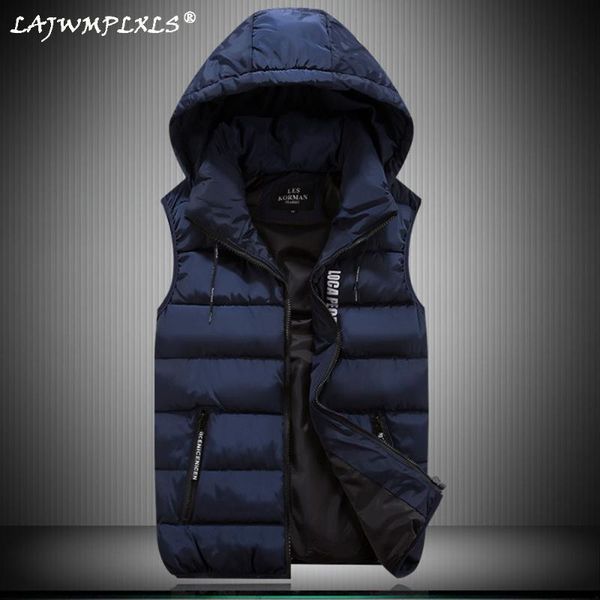 

men's vests autumn winter vest men waistcoat plus size short coat male sleeveless jacket hooded thicken cotton, Black;white