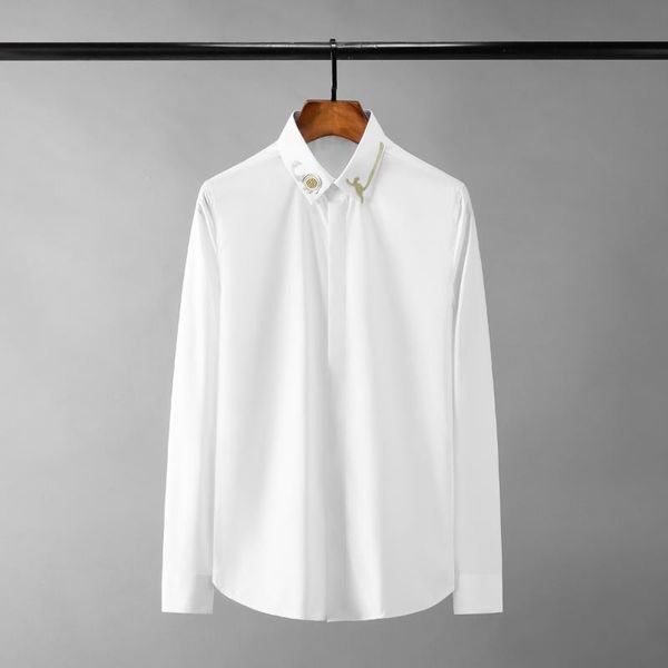 

men's casual shirts cotton male long sleeve embroidery mens dress fashion slim fit party man 4xl, White;black