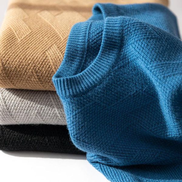 

men's sweaters t-neck pullover sweater loose business leisure long sleeve bottomed with fashion inside, White;black