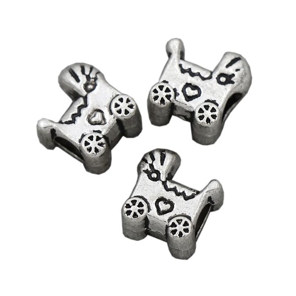 Liga Antique Silver Coração Carrinho de Carrinho de Bebê Carriage Metal Big Hole Beads Europeia Charme Pulseiras Soltos Bead L1473 140 pcs / lote