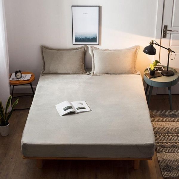 

sheets & sets winter warm flannel plain solid color bed sheet one-piece mattress cover household textile bedding