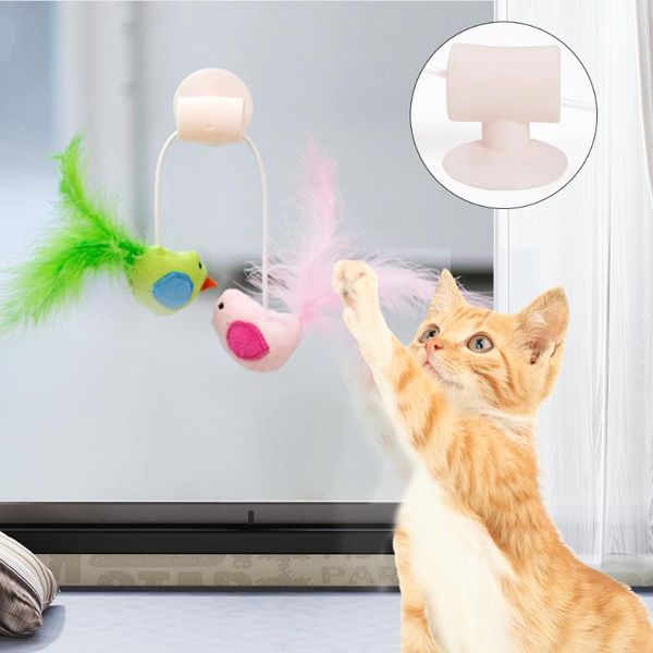 

cat toys pet feather toy glass sucker holder funny teaser wand window kitten interactive training cats