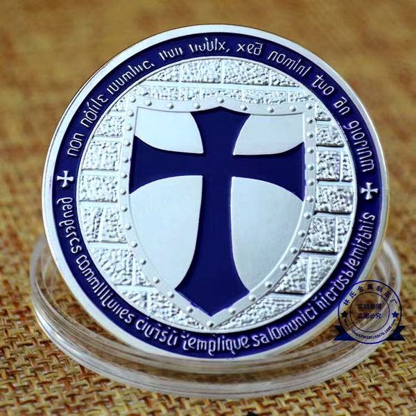 

50pcs knight cross and the blue roman temple craft silver plated souvenir coin of collect for collection