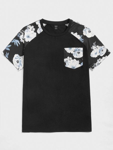 

men floral print raglan sleeve tee v3cc#, White;black
