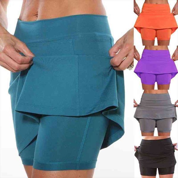 

5colors fashion solid color running womens skirts with pockets tennis golf sports workout shorts gym plus size s-5xl, Black