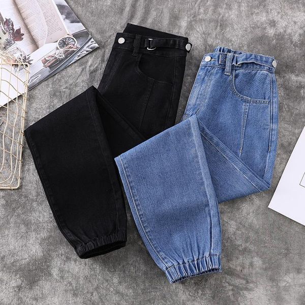 

women's jeans woman high waist plus size zipper loose full length autumn fashion femme denim harem pants, Blue