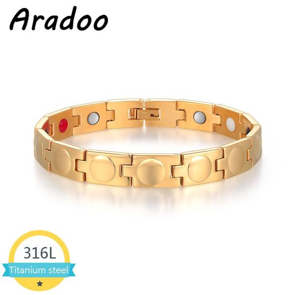

charm bracelets aradoo magnetic bracelet stainless steel for holiday gift korea men's metal clasp, Golden;silver