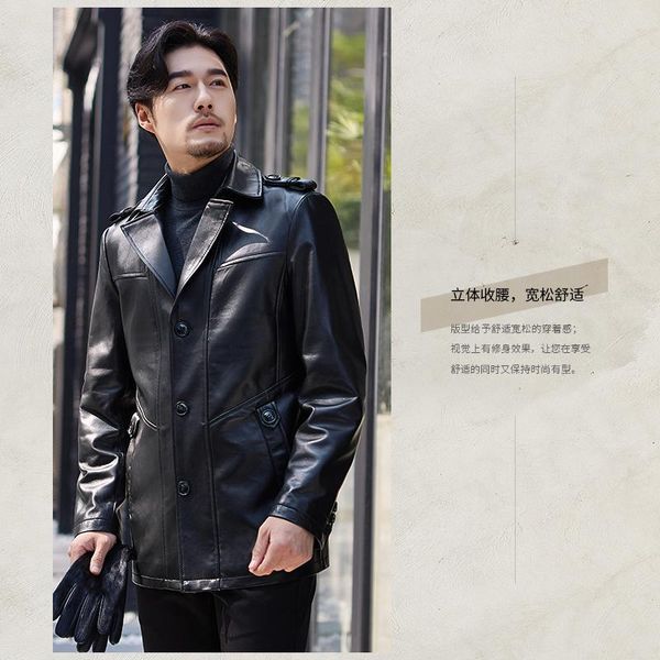 

men's leather & faux 2021 sheepskin coat spring autumn genuine jacket men blazer windbreaker jackets fsbaq..1707 kj2296, Black