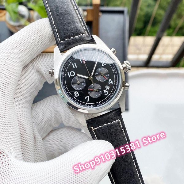 

wristwatches classic brand multi-function quartz watch men stainless steel geometric number watches blue leather clock 42mm waterproof, Slivery;brown