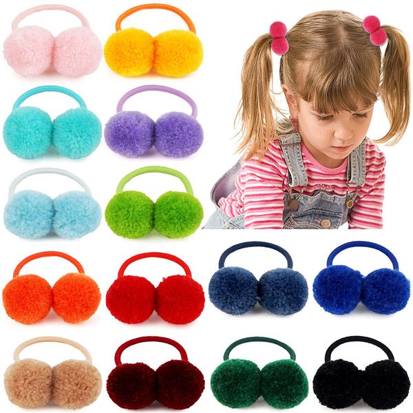 

cute 2 balls hair loop holders bands gum fashion kids candy rubber band headwear girl's ponytail holder hair accessories, Black;brown