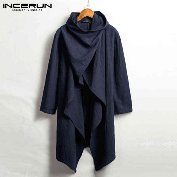 

incerun vintage men's windbreaker, cotton padded poncho, scarf, collar, long sve, irregular et, street clothing company, outdoor, Tan;black