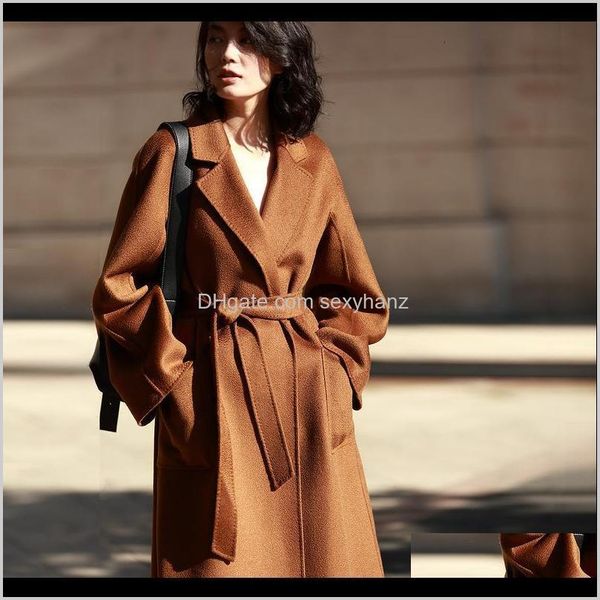 

blends outerwear & coats womens clothing apparel drop delivery 2021 vintage wool double sided long jacket winter coat women elegant windbrea, Black