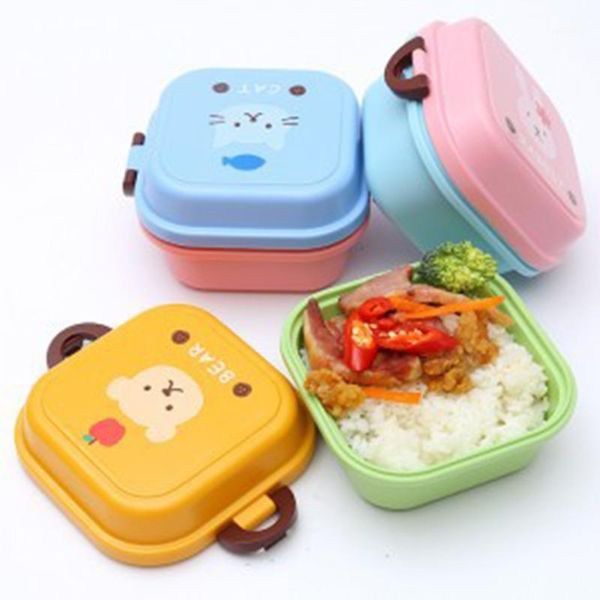 

storage bottles & jars children kids colorful cartoon small lunch box portable picnic outdoor 2 layer sealed fruit container microwave