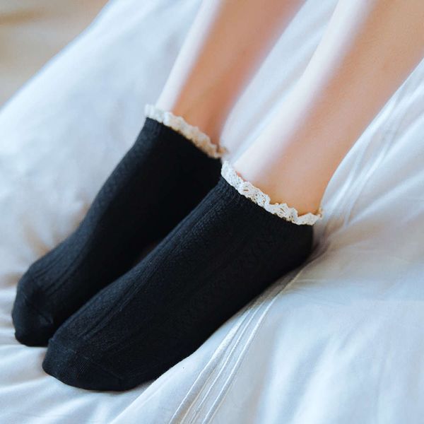 

autumn cotton short version college style lace ship spring, Black;white