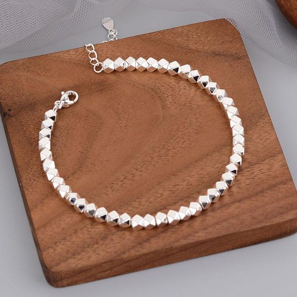 

charm bracelets geometric rhombic beads beaded bracelet bangle silver color chain adjustable for women couple men lady girl boy gift, Golden;silver