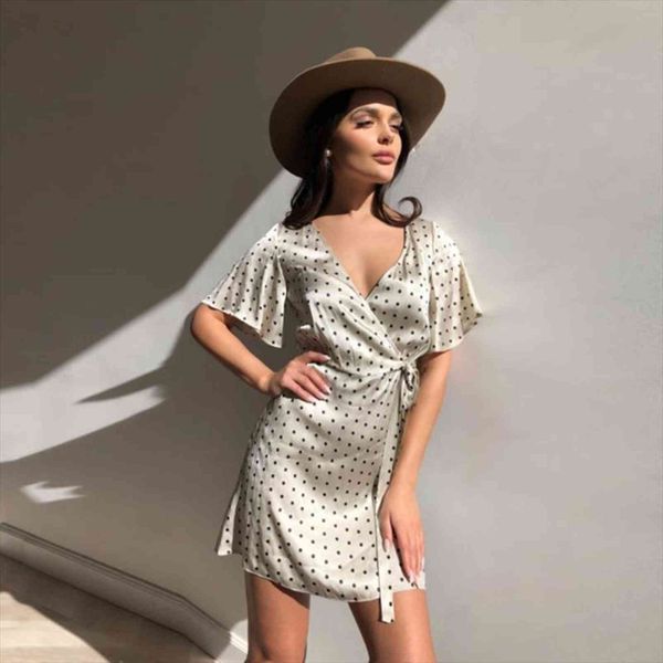 

summer deep v neck womens dress polka dot nbsp boho beach butterfly sleeve a line mini wrap sundress robe, Black;gray