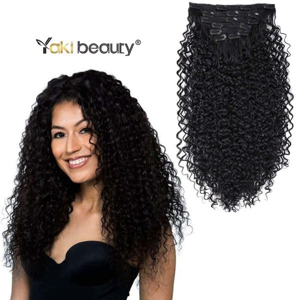 

synthetic wigs 26 inch kinky curly clip in hair 140g double weft wave clips on by yaki beauty, Black