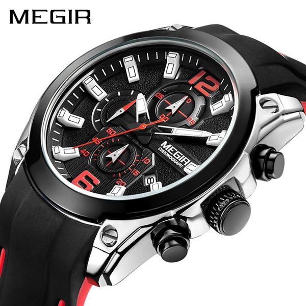

wristwatches megir fashion simple sports style luminous dial silicone business men's waterproof trend male relogio masculino 2063, Slivery;brown