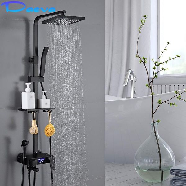 

bathroom shower sets black led display thermostatic faucet set all brass system mixer tap bathtub spa rainfall