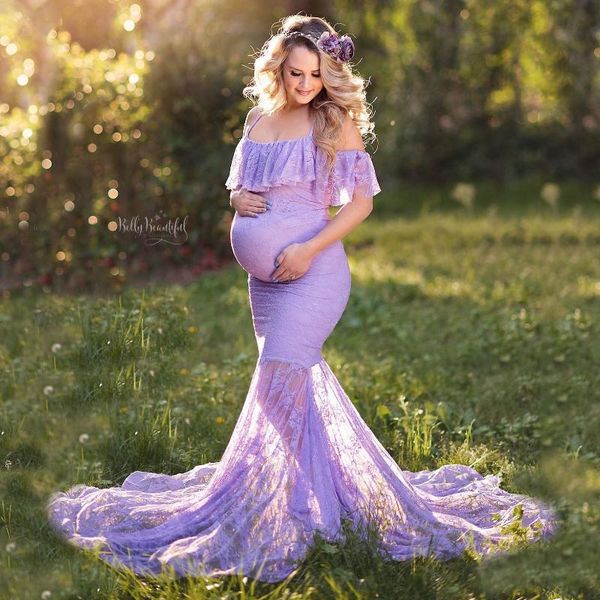 

dress woman lace maternity dresses trailing short-sleeved long pography po sweet for pregnant women, White