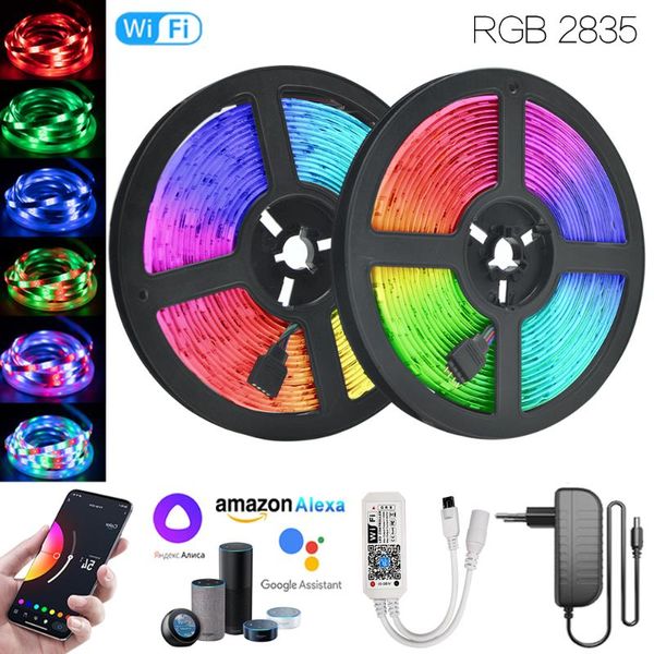 

smart control diy strip for desk tv bedroom christmas easter party 49.2 ft (15m) 12v rgb 2835 eu plug suitable alexa led strips