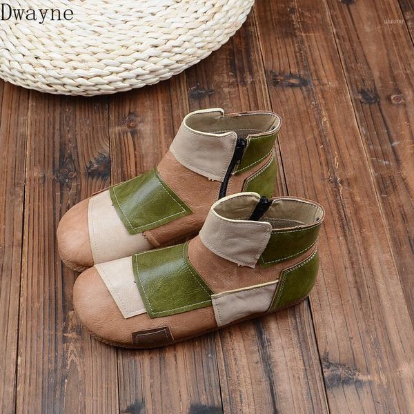 

boots womens fall winter mori retro mixed colors short handmade comfort bare college style students flat casual shoe1, Black