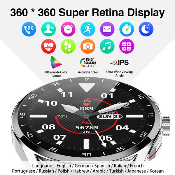 

360*360 hd ips screen bluetooth call men smart watch heart rate monitor ip68 swim sport smartwatch custom dials for android iosg, Slivery;brown