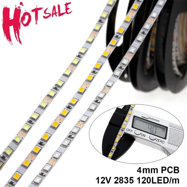 

4mm narrow width dc12v led strip 2835 120led/m 5 meters flexible light white,warm white,blue,green,red no waterproof strips