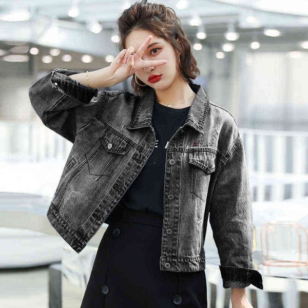 

denim jacket korean loose college style personalized 5967 p78, Black;brown
