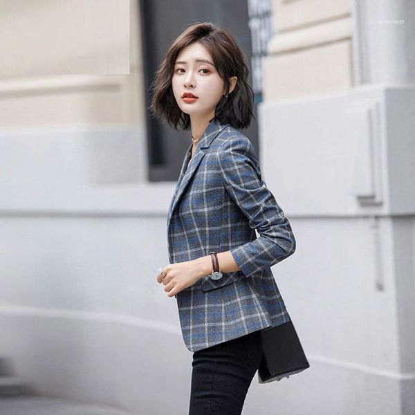 

women's jackets women vintage single breasted office ladies plaid blazer long sleeve slim houndstooth lady suit coat jacket woman blaze, Black;brown