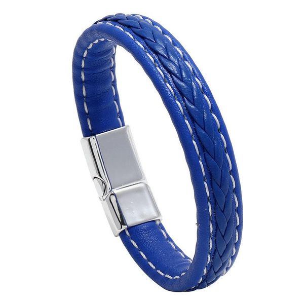 Charme pulseiras moda jóias personalizado ímã fivela pulseira de couro simples azul tecida acessórios homens