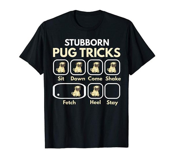 

men's t-shirts stubborn pug tricks funny saying owner t-shirt, White;black