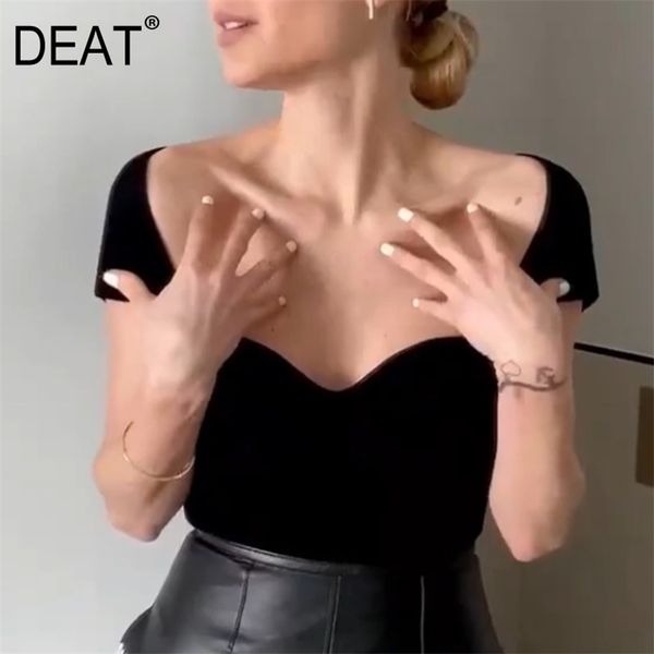 

deat spring and summer sleeveless square collar knitting female fashion t-shirt wk69001l 210708, White