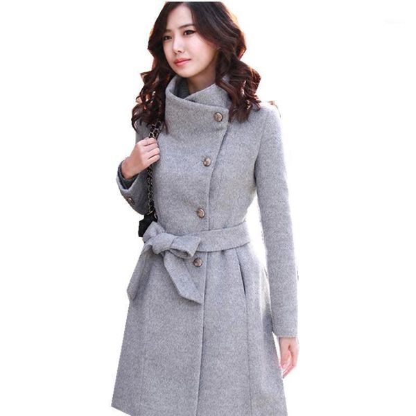

women's wool & blends autumn and winter korean version of the coat long section slim sleeve ladies elegant woolen women, Black