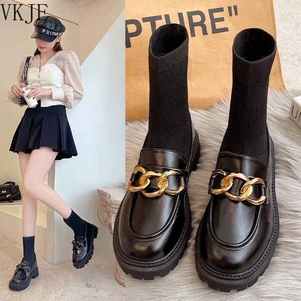 

boots 2021 early autumn love mary jane single shoes thick-soled socks fashion western women, Black
