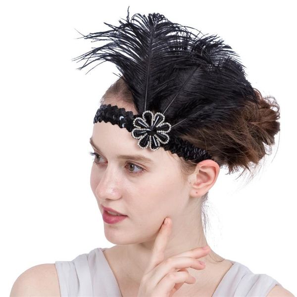 

national feather headdress with rhinestone halloween party native war bonnet headband ethnic ostrich headwear hair accessories