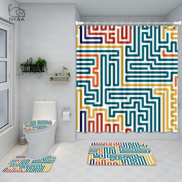 

shower curtain waterproof color line maze geometric bathroom printing curtains