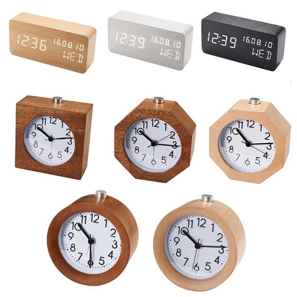 

other clocks & accessories led alarm clock,wooden digital clock, displays time date week and temperature, square wood-shaped sound control d