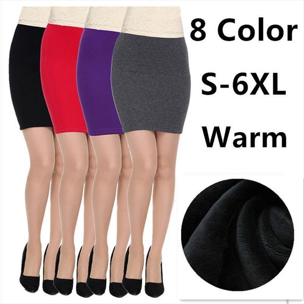 

autumn winter office formal pencil women skirt casual slim high waist warning skirts,plus size m 6xl, Black