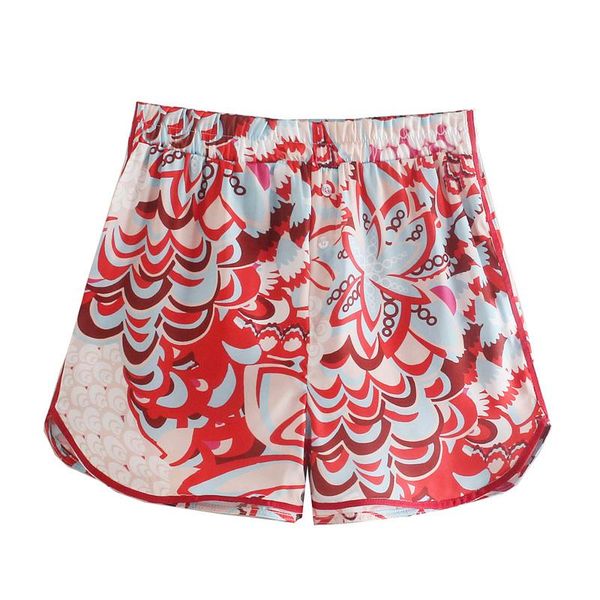 

women's shorts summer casual printed high-waist button-decorated loose, White;black
